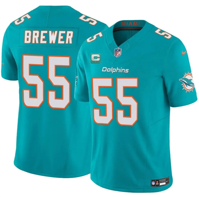 Men's Aqua Miami Dolphins #55 Aaron Brewer 2025 F.U.S.E. With 1-Star C Patch Vapor Limited Stitched Football Jersey